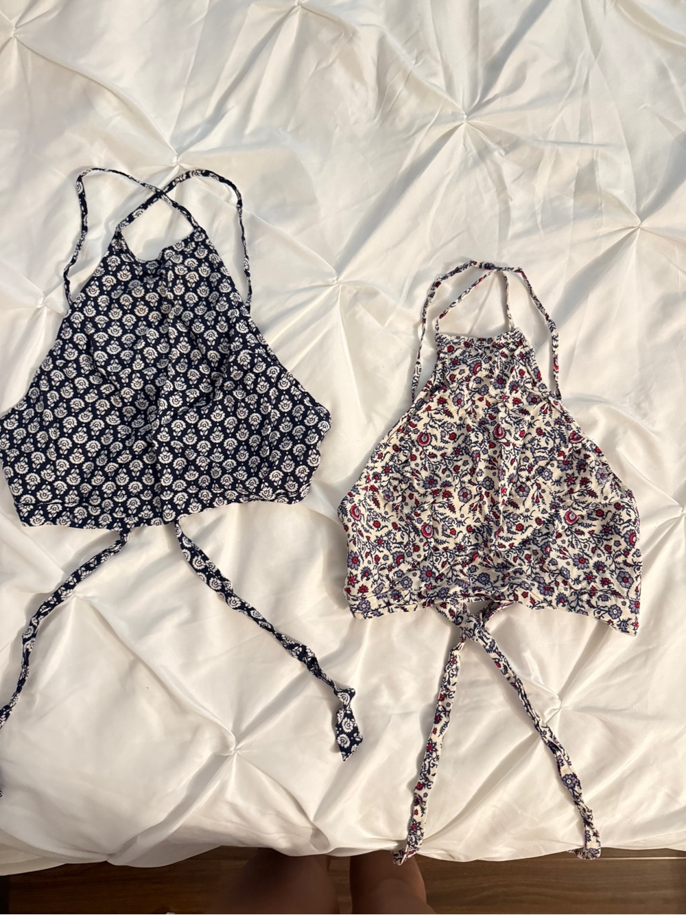 Women’s Floral Halter Crop Top Backless High Neck Navy Cream Pink
